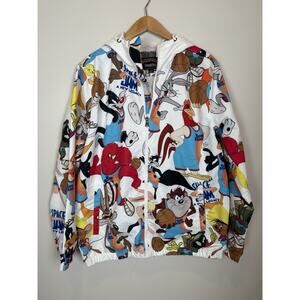 Members Only Space Jam Looney Tunes Mens Full Zip Hooded Windbreaker Jacket Sz L